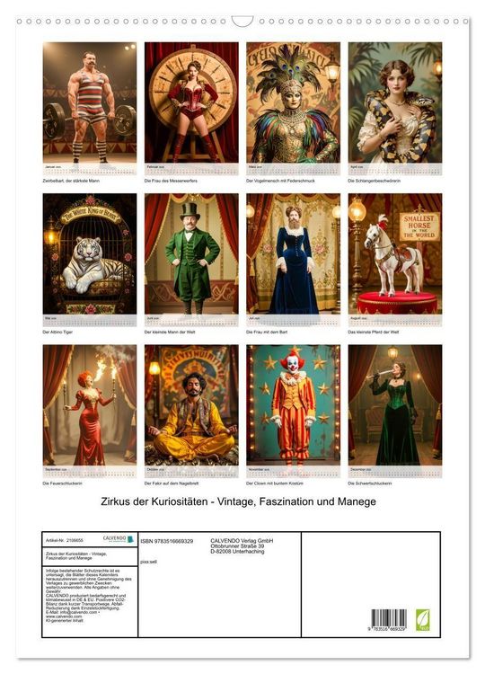 Produktbild: Zirkus der Kuriosit&auml;ten - Vintage, Faszination und Manege (Wandkalender 2026 DIN A2 hoch), CALVENDO Monatskalender