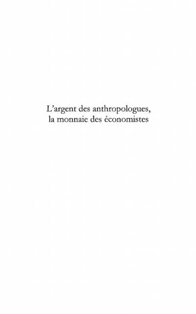 Produktbild: L'argent des anthropologues, la monnaie