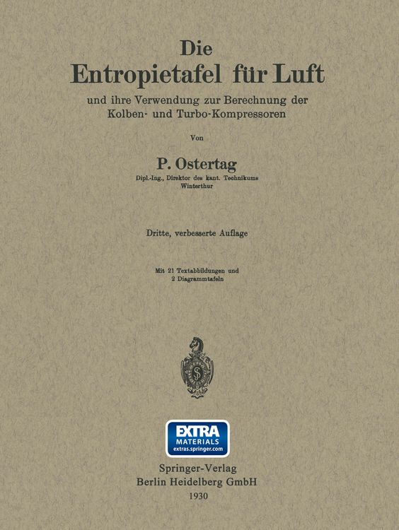 Produktbild: Die Entropietafel f&uuml;r Luft und ihre Verwendung zur Berechnung der Kolben- und Turbo-Kompressoren