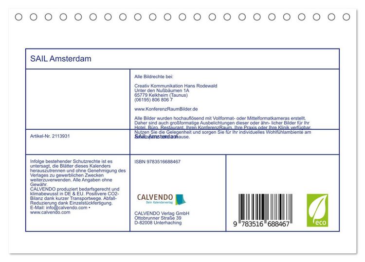 Produktbild: SAIL Amsterdam (Tischkalender 2026 DIN A5 quer), CALVENDO Monatskalender