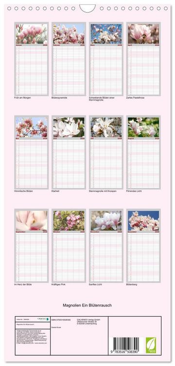 Produktbild: Familienplaner 2026 - Magnolien Ein Bl&uuml;tenrausch mit 5 Spalten (Wandkalender, 21 x 45 cm) CALVENDO