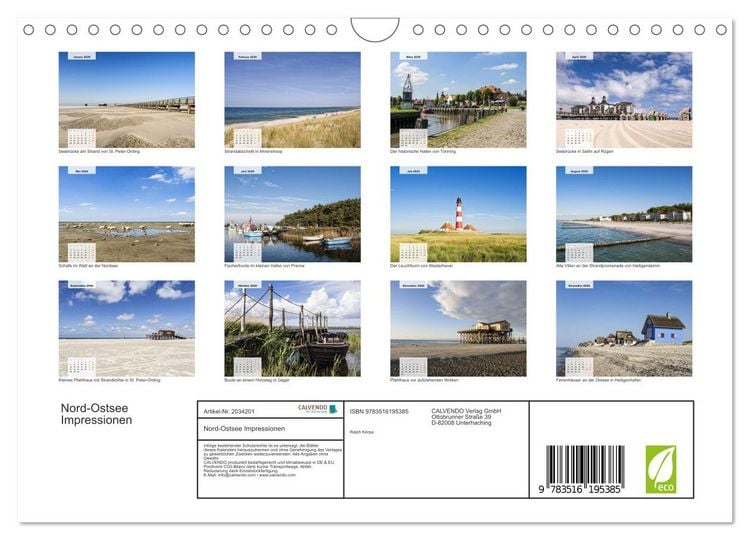 Produktbild: Nord-Ostsee Impressionen (Wandkalender 2026 DIN A4 quer), CALVENDO Monatskalender