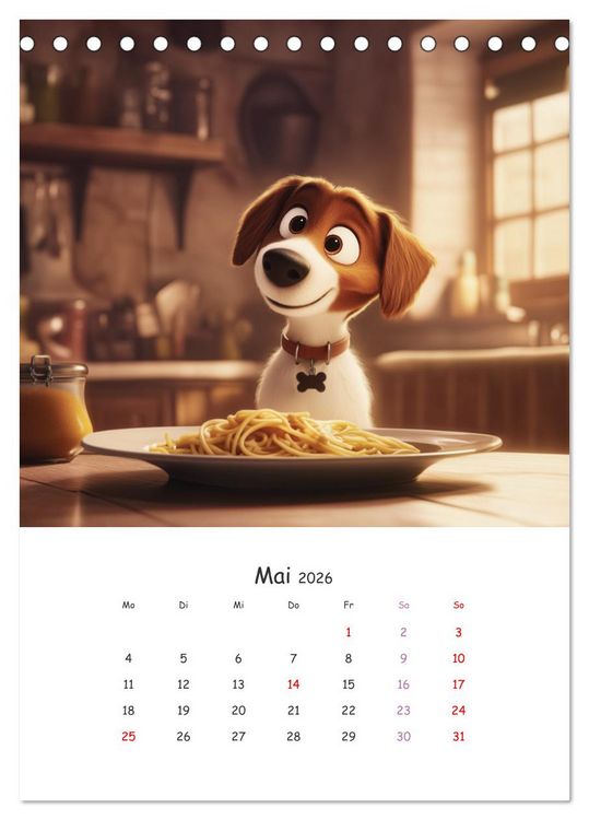 Produktbild: Fellnasen am K&uuml;chentisch - 12 KI-Motive mit Hunden (Tischkalender 2026 DIN A5 hoch), CALVENDO Monatskalender