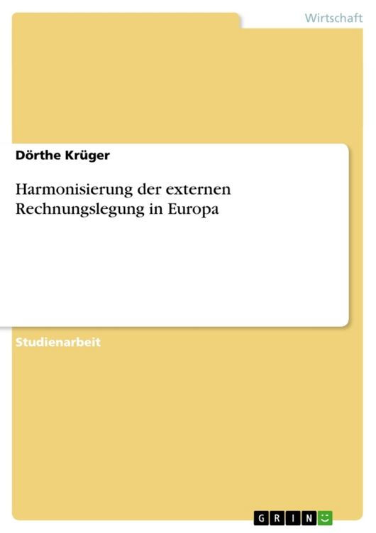 Produktbild: Harmonisierung der externen Rechnungslegung in Europa