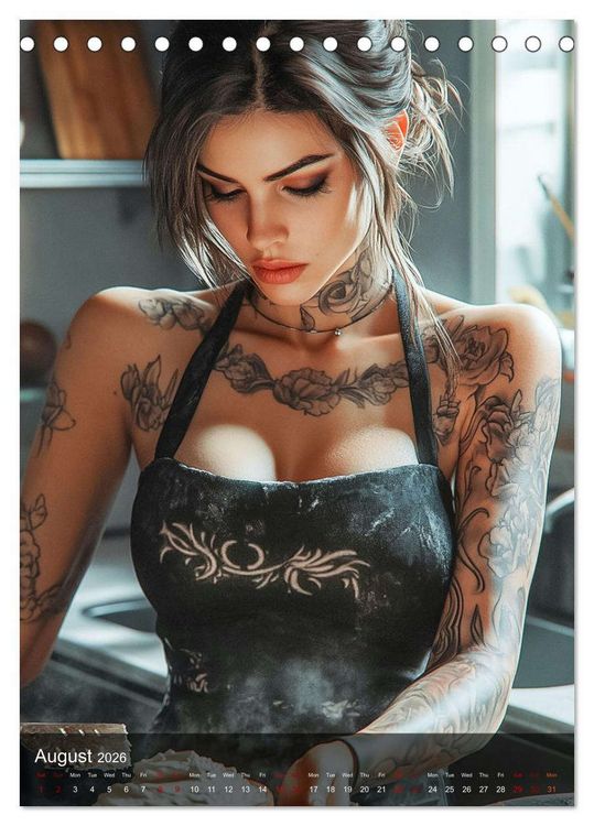 Produktbild: Tattoo Girls and Cakes (Desk Calendar 2026 DIN A5 portrait), CALVENDO 12 Month DeskCalendar