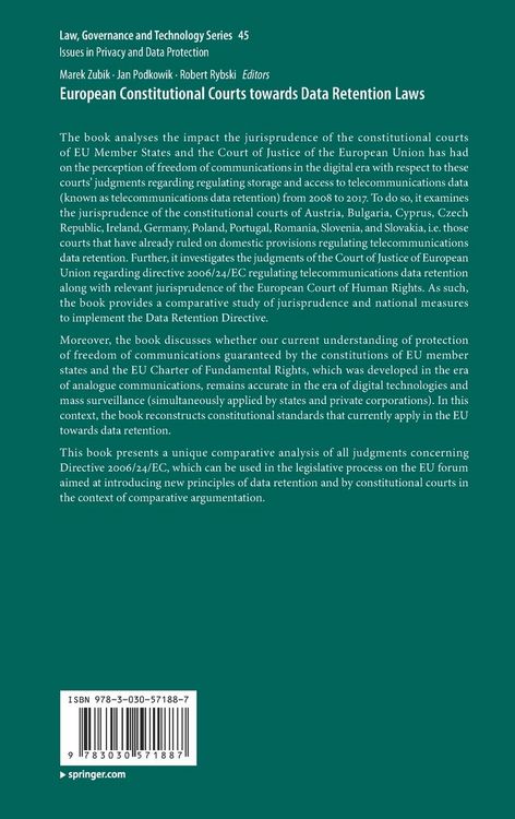 Produktbild: European Constitutional Courts towards Data Retention Laws