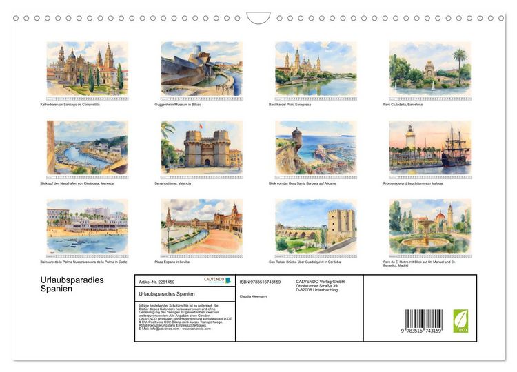 Produktbild: Urlaubsparadies Spanien (Wandkalender 2026 DIN A3 quer), CALVENDO Monatskalender