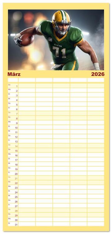 Produktbild: Familienplaner 2026 - American Football - im Team zum Sieg mit 5 Spalten (Wandkalender, 21 x 45 cm) CALVENDO
