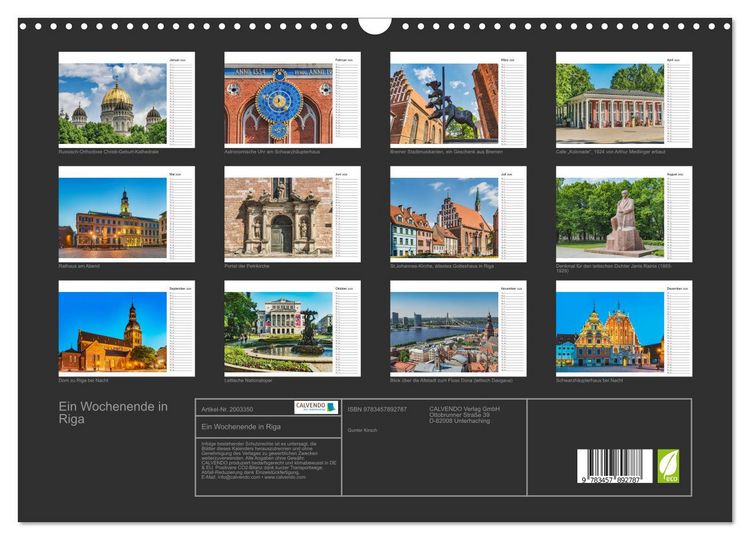 Produktbild: Ein Wochenende in Riga (Wandkalender 2026 DIN A3 quer), CALVENDO Monatskalender