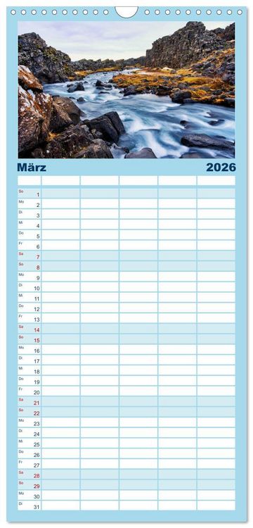 Produktbild: Familienplaner 2026 - Island - faszinierende Landschaften im S&uuml;den mit 5 Spalten (Wandkalender, 21 x 45 cm) CALVENDO