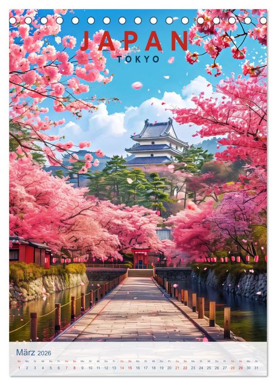 Produktbild: Japan - Old School Poster Style (Tischkalender 2026 DIN A5 hoch), CALVENDO Monatskalender
