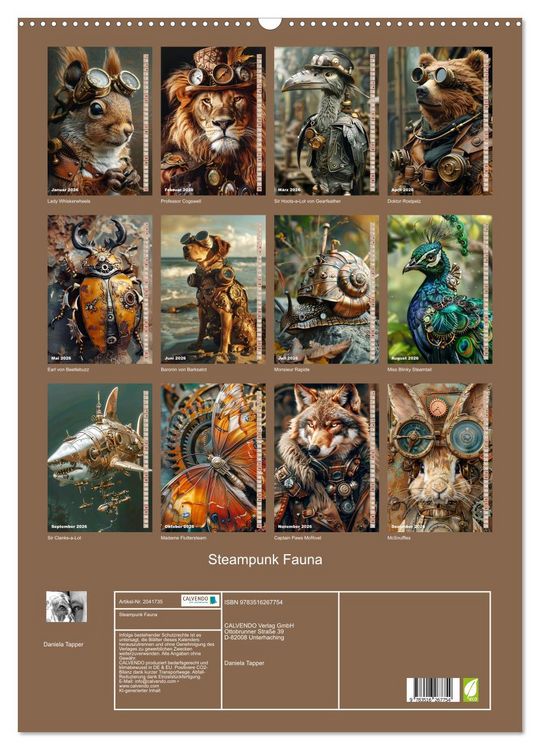 Produktbild: Steampunk Fauna (Wandkalender 2026 DIN A2 hoch), CALVENDO Monatskalender