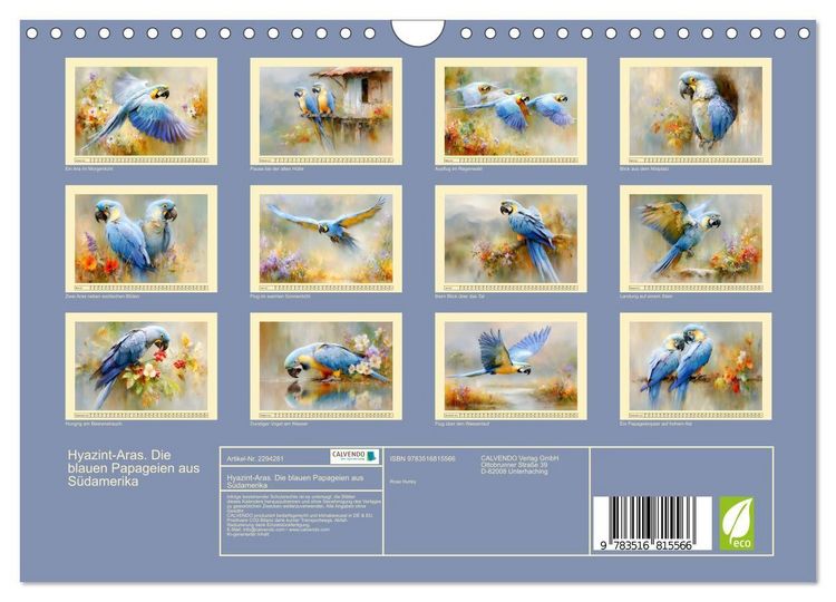 Produktbild: Hyazint-Aras. Die blauen Papageien aus S&uuml;damerika (Wandkalender 2027 DIN A4 quer), CALVENDO Monatskalender