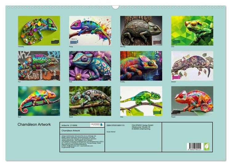 Produktbild: Cham&auml;leon Artwork (Wandkalender 2026 DIN A2 quer), CALVENDO Monatskalender