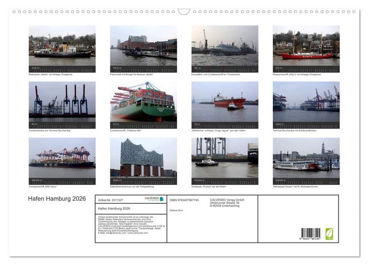 Produktbild: Hafen Hamburg 2026 (Wandkalender 2026 DIN A2 quer), CALVENDO Monatskalender