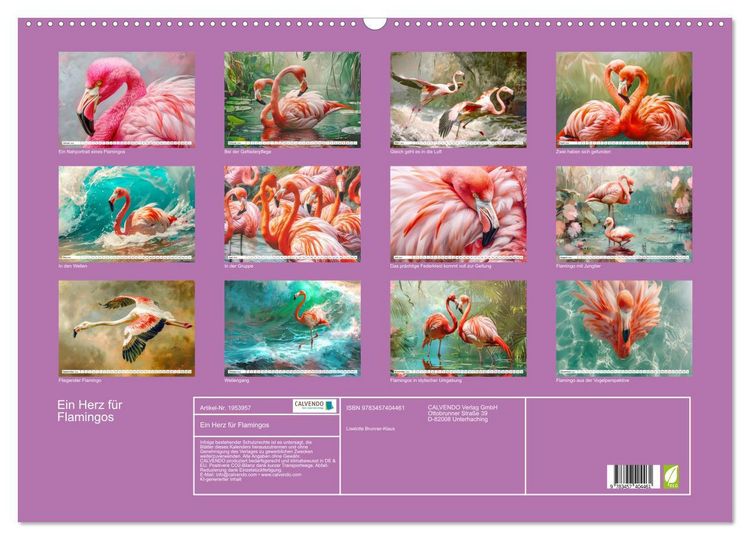 Produktbild: Ein Herz f&uuml;r Flamingos (Wandkalender 2026 DIN A2 quer), CALVENDO Monatskalender