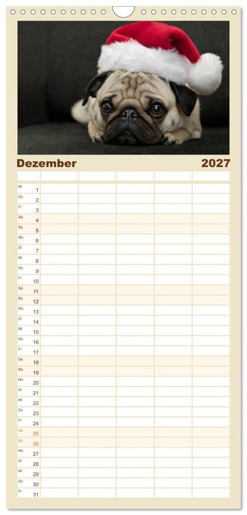 Produktbild: Familienplaner 2027 - Mops mit 5 Spalten (Wandkalender, 21 x 45 cm) CALVENDO