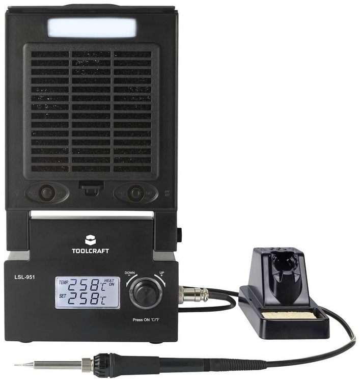 Produktbild: TOOLCRAFT LSL-951 L&ouml;tstation mit LED-Beleuchtung und L&ouml;trauchabsaugung digital 80 W 160 - 480 &deg;C