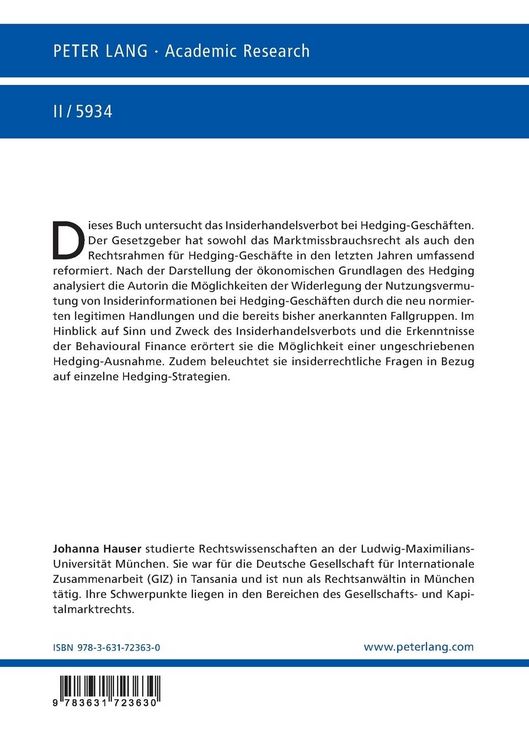 Produktbild: Hedging-Gesch&auml;fte und das Insiderhandelsverbot