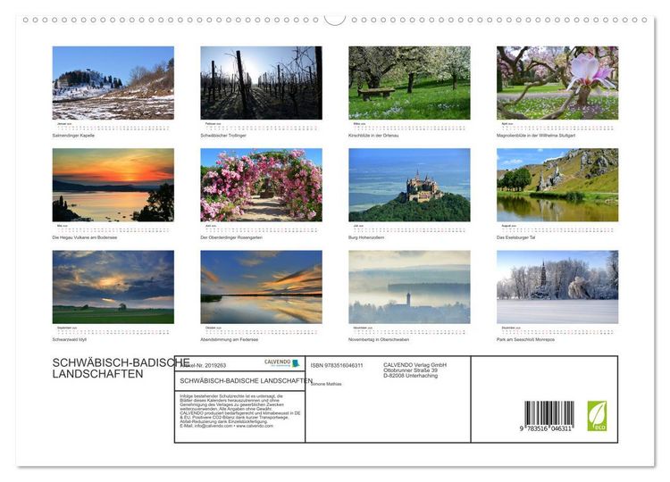 Produktbild: SCHW&Auml;BISCH-BADISCHE LANDSCHAFTEN (hochwertiger Premium Wandkalender 2026 DIN A2 quer), Kunstdruck in Hochglanz