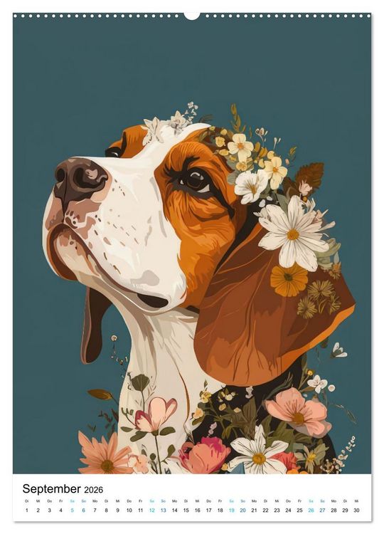 Produktbild: Beagle im Blumenmeer (hochwertiger Premium Wandkalender 2026 DIN A2 hoch), Kunstdruck in Hochglanz