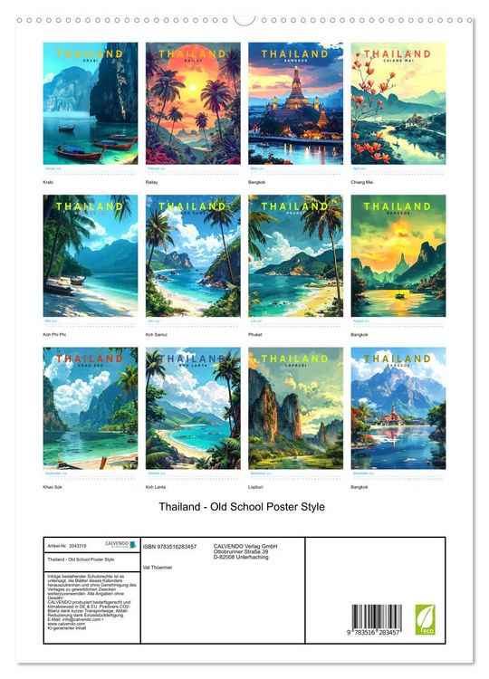 Produktbild: Thailand - Old School Poster Style (hochwertiger Premium Wandkalender 2026 DIN A2 hoch), Kunstdruck in Hochglanz