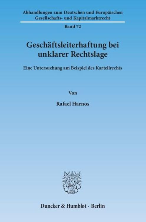 Produktbild: Gesch&auml;ftsleiterhaftung bei unklarer Rechtslage.