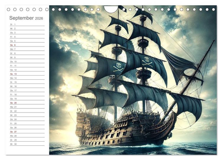 Produktbild: KI Piraten - Abenteuer der Seer&auml;uber auf hoher See (Wandkalender 2026 DIN A4 quer), CALVENDO Monatskalender