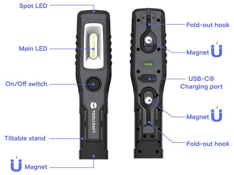Produktbild: TOOLCRAFT LED, SMD LED Batteriebetriebener Handscheinwerfer, Handlampe TC-1000A 1000 lm TO-11105778
