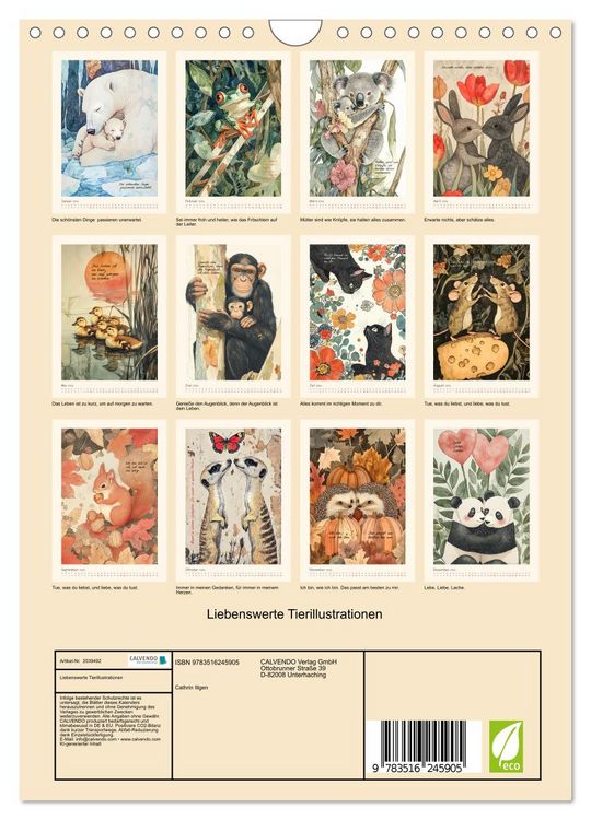 Produktbild: Liebenswerte Tierillustrationen (Wandkalender 2026 DIN A4 hoch), CALVENDO Monatskalender