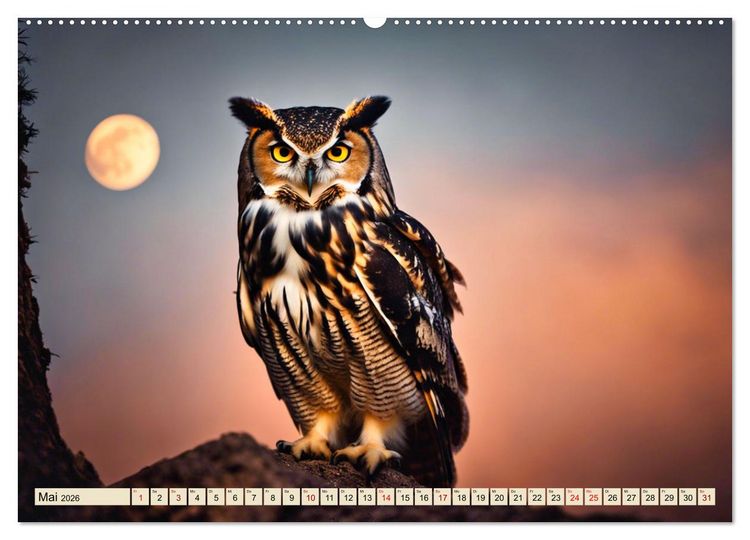 Produktbild: Heimische Tiere im Mondlicht (hochwertiger Premium Wandkalender 2026 DIN A2 quer), Kunstdruck in Hochglanz