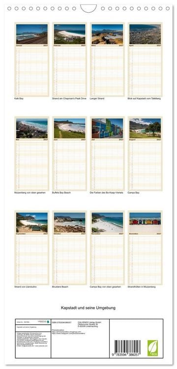 Produktbild: Familienplaner 2027 - Kapstadt und seine Umgebung mit 5 Spalten (Wandkalender, 21 x 45 cm) CALVENDO