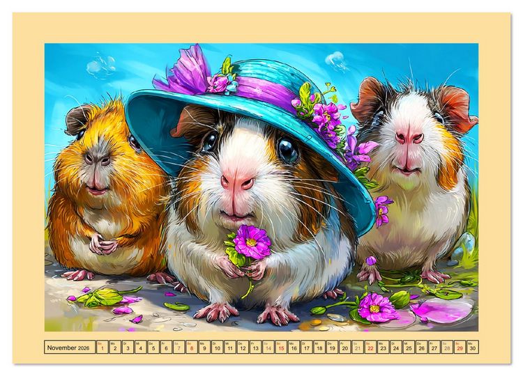 Produktbild: Niedliche Meerschweinchen. Zauberhafte Cartoons mit Witz und Charme (hochwertiger Premium Wandkalender 2026 DIN A2 quer), Kunstdruck in Hochglanz