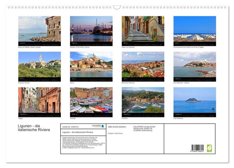 Produktbild: Ligurien - die italienische Riviera (Wandkalender 2026 DIN A2 quer), CALVENDO Monatskalender