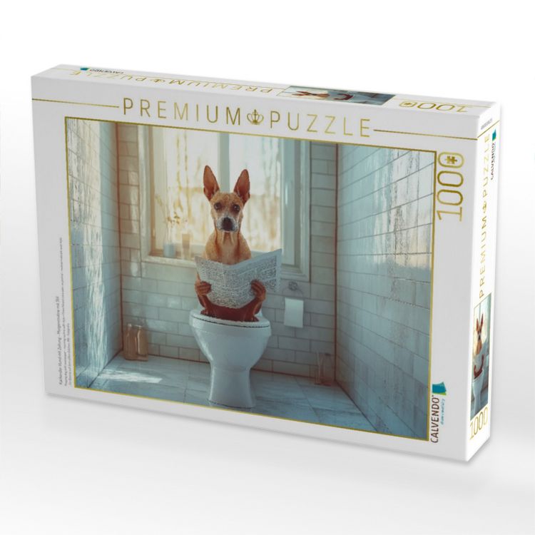 Produktbild: CALVENDO Puzzle Kackender Hund mit Zeitung - Morgenroutine mit Stil | 1000 Teile Lege-Gr&ouml;&szlig;e 64x48cm Foto-Puzzle f&uuml;r gl&uuml;ckliche Stunden