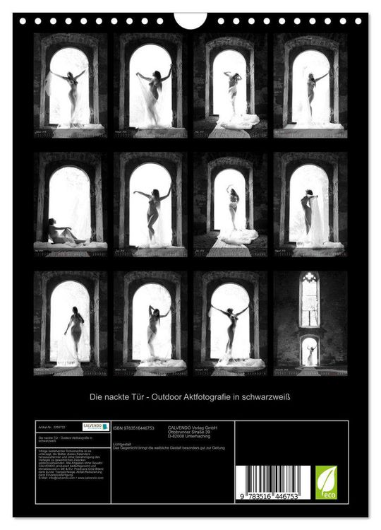 Produktbild: Die nackte T&uuml;r - Outdoor Aktfotografie in schwarzwei&szlig; (Wandkalender 2026 DIN A4 hoch), CALVENDO Monatskalender