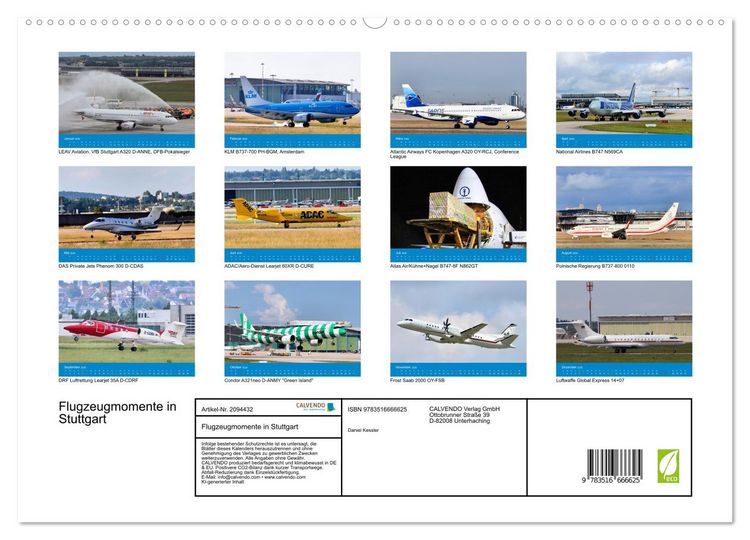 Produktbild: Flugzeugmomente in Stuttgart (hochwertiger Premium Wandkalender 2026 DIN A2 quer), Kunstdruck in Hochglanz