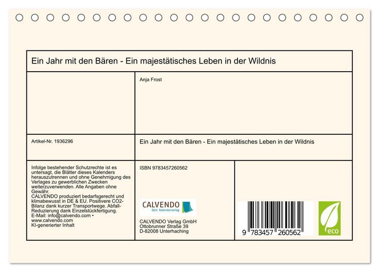 Produktbild: Ein Jahr mit den B&auml;ren - Ein majest&auml;tisches Leben in der Wildnis (Tischkalender 2026 DIN A5 quer), CALVENDO Monatskalender