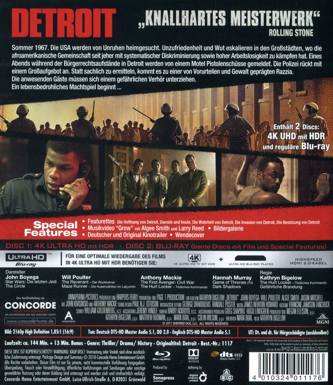 Produktbild: Detroit (4K Ultra HD) (+ Blu-ray 2D)