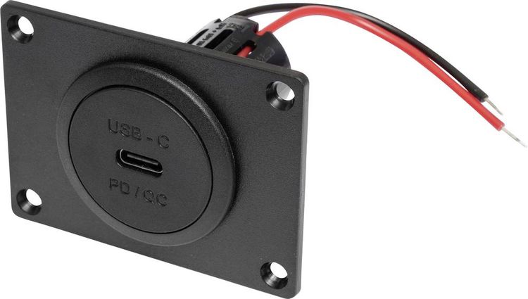 ProCar Power USB-C Einbausteckdose PD/QC ohne LED mit Montageplatte Belastbarkeit Strom max.=3 A 12 oder 24 V/DC