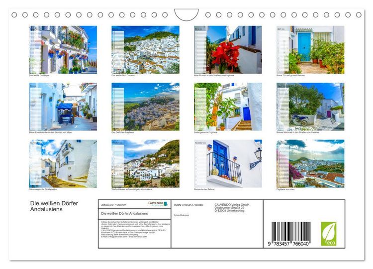 Produktbild: Die wei&szlig;en D&ouml;rfer Andalusiens (Wandkalender 2026 DIN A4 quer), CALVENDO Monatskalender