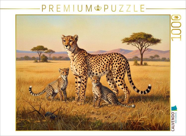 Produktbild: CALVENDO Puzzle Gem&auml;lde einer Geparden Familie | 1000 Teile Lege-Gr&ouml;&szlig;e 64x48cm Foto-Puzzle f&uuml;r gl&uuml;ckliche Stunden