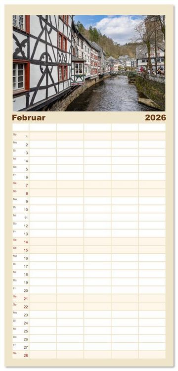 Produktbild: Familienplaner 2026 - Monschau Impressionen mit 5 Spalten (Wandkalender, 21 x 45 cm) CALVENDO