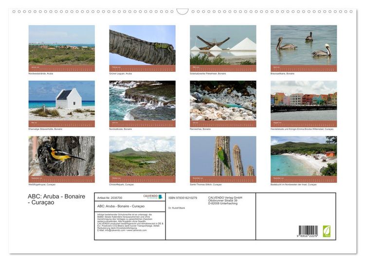 Produktbild: ABC: Aruba - Bonaire - Cura&ccedil;ao (Wandkalender 2026 DIN A2 quer), CALVENDO Monatskalender