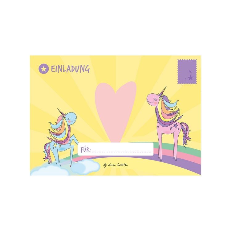 Produktbild: 12 Einladungskarten Geburtstag Einhorn (Handgemachte Einladungskarten Kindergeburtstag inkl. 12 liebevollen Hand designten Briefumschl&auml;gen)