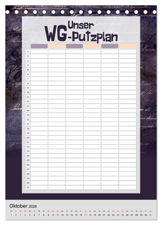 Produktbild: Gothic WG-Putzplan & Kalender 2026 (Tischkalender 2026 DIN A5 hoch), CALVENDO Monatskalender