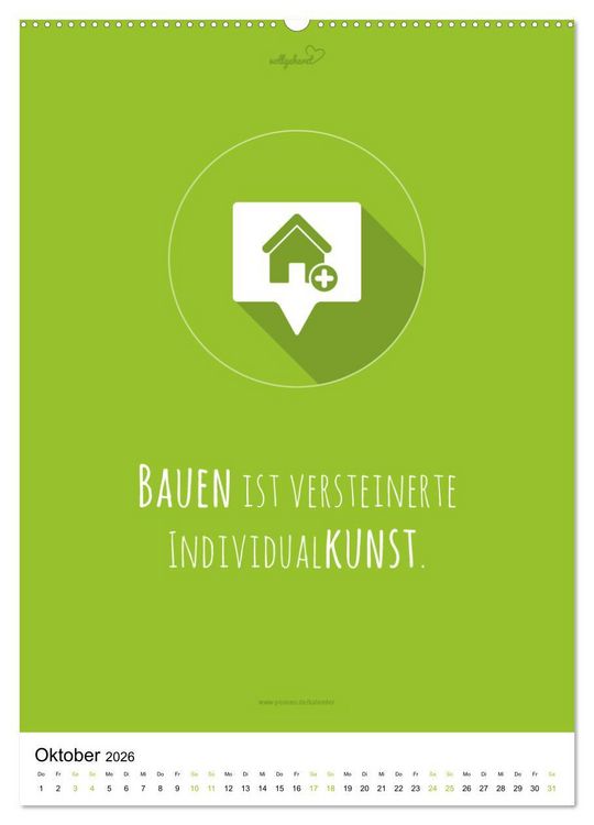 Produktbild: vollgeherzt: Der besondere Kalender f&uuml;r Bauherren mit motivierenden Hausbauzitaten (hochwertiger Premium Wandkalender 2026 DIN A2 hoch), Kunstdruck in Hochglanz