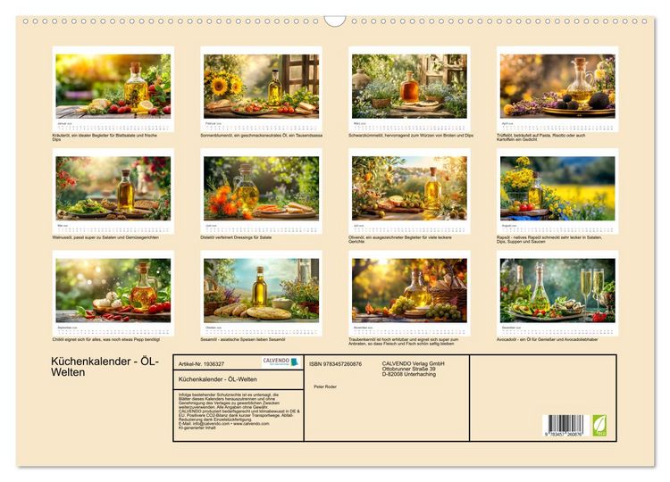 Produktbild: K&uuml;chenkalender - &Ouml;L-Welten (Wandkalender 2026 DIN A2 quer), CALVENDO Monatskalender
