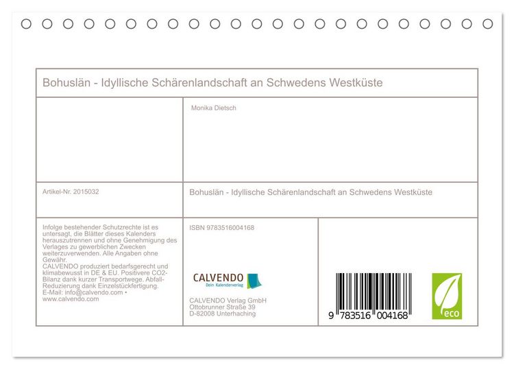 Produktbild: Bohusl&auml;n - Idyllische Sch&auml;renlandschaft an Schwedens Westk&uuml;ste (Tischkalender 2026 DIN A5 quer), CALVENDO Monatskalender