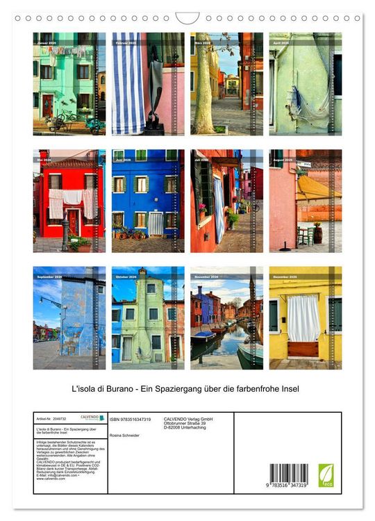 Produktbild: L'isola di Burano - Ein Spaziergang &uuml;ber die farbenfrohe Insel (Wandkalender 2026 DIN A3 hoch), CALVENDO Monatskalender